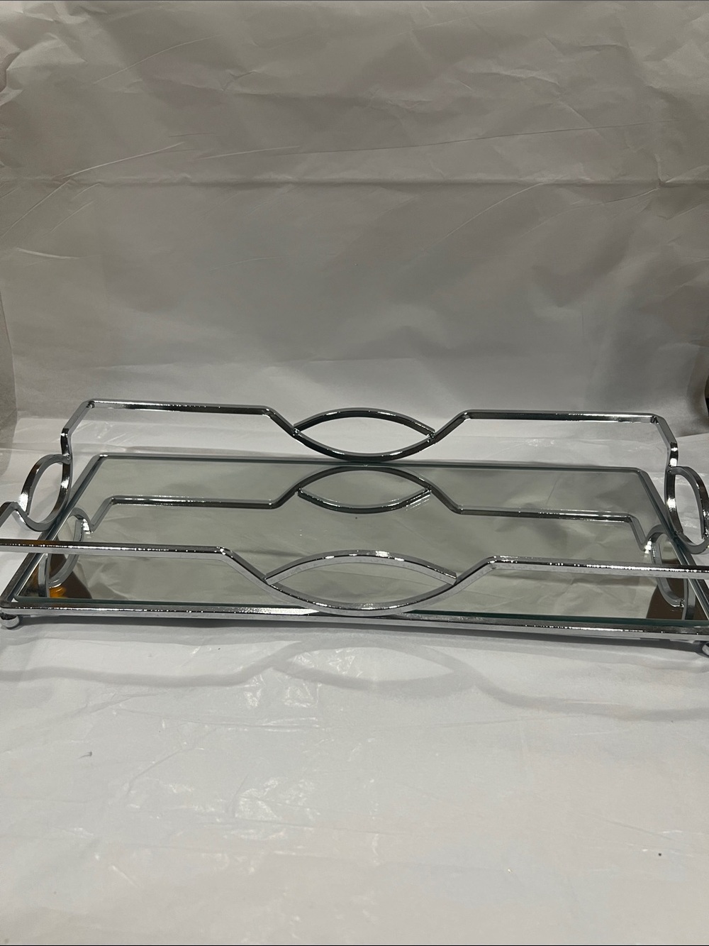Double-Tier Mirrored Vanity Tray - Chrome Silver